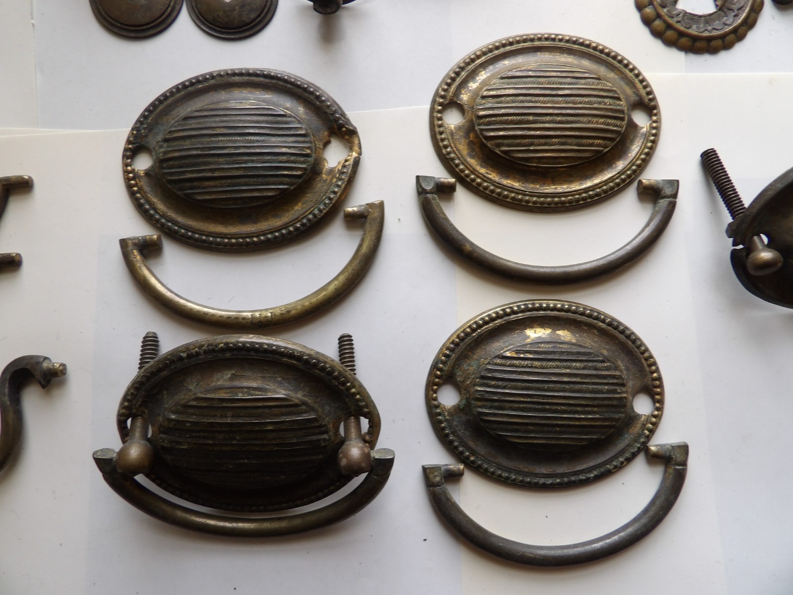Antique Hepplewhite Federal Oval Drawer Pulls Original 1800s Plates Parts Bails