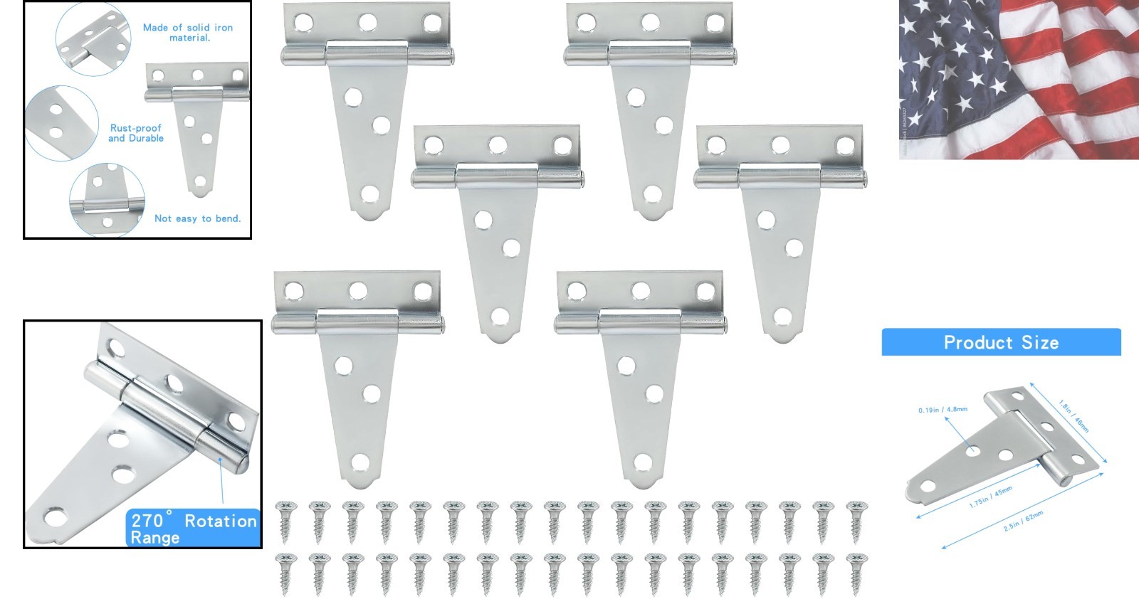 Durable 2-Inch Silver T-Strap Hinges – 6 Heavy-Duty Barn Door Solutions