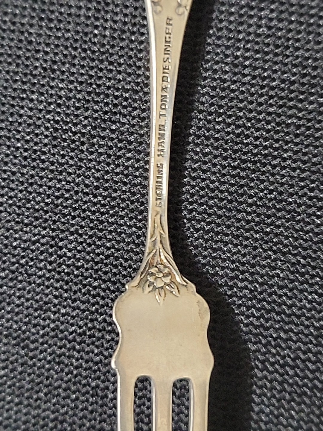 Antique Hamilton & Diesinger Sunflower Sterling Silver Lemon Fork 13g
