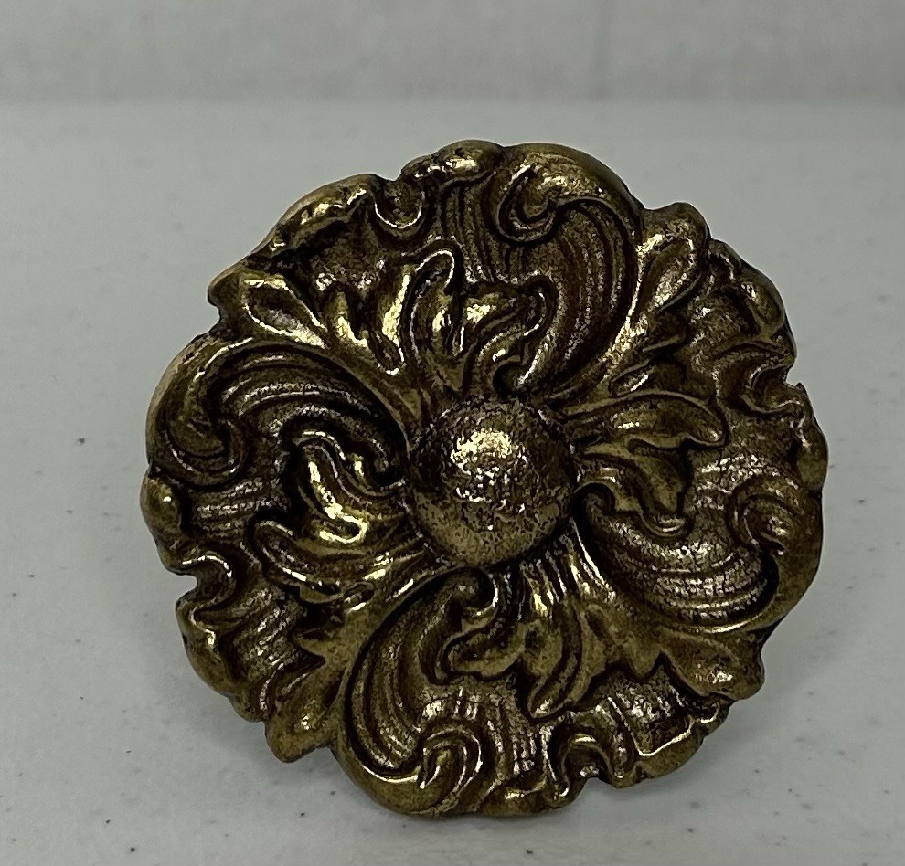 Antique Brass Curtain Tie Back Large 2.5″ Round Ornate Floral Medallions Japan