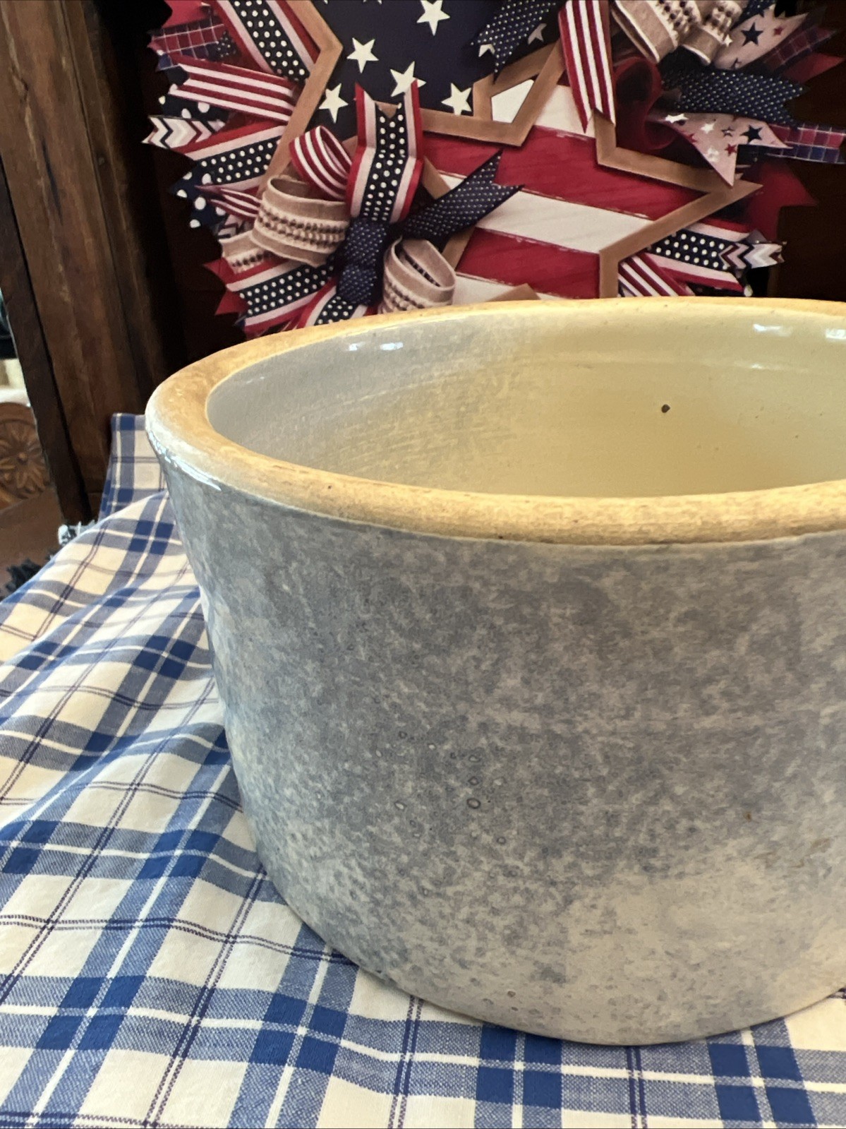 Antique/Early 1900 Primitive Gray “Spatter”-Glazed Stoneware Butter Crock Pot