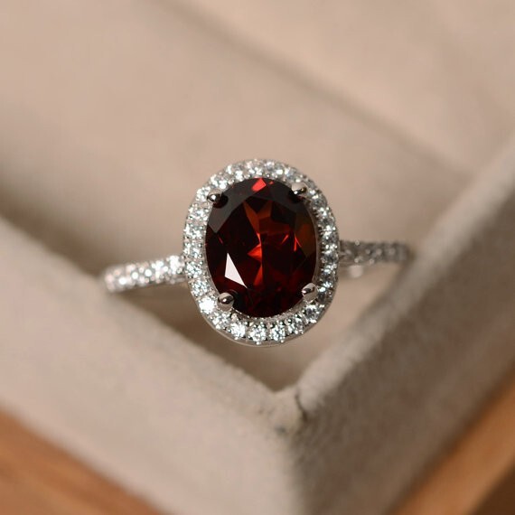 2.30 Ct Natural Garnet Diamond Engagement Ring 14K Solid White Gold Size 5