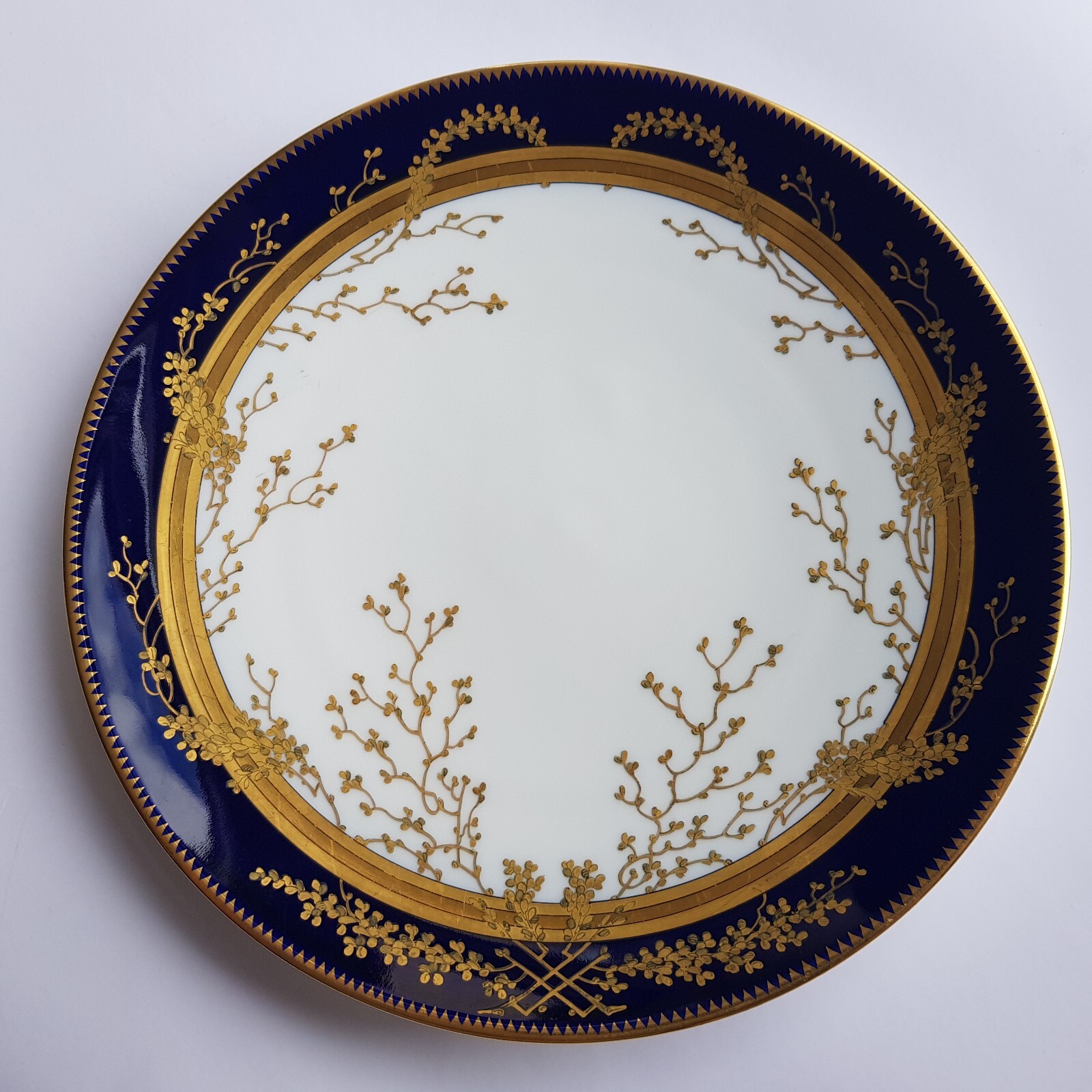 Antique Fischer & Mieg porcelain tea cake plate 1890s Bohemian gilt cobalt 22cm