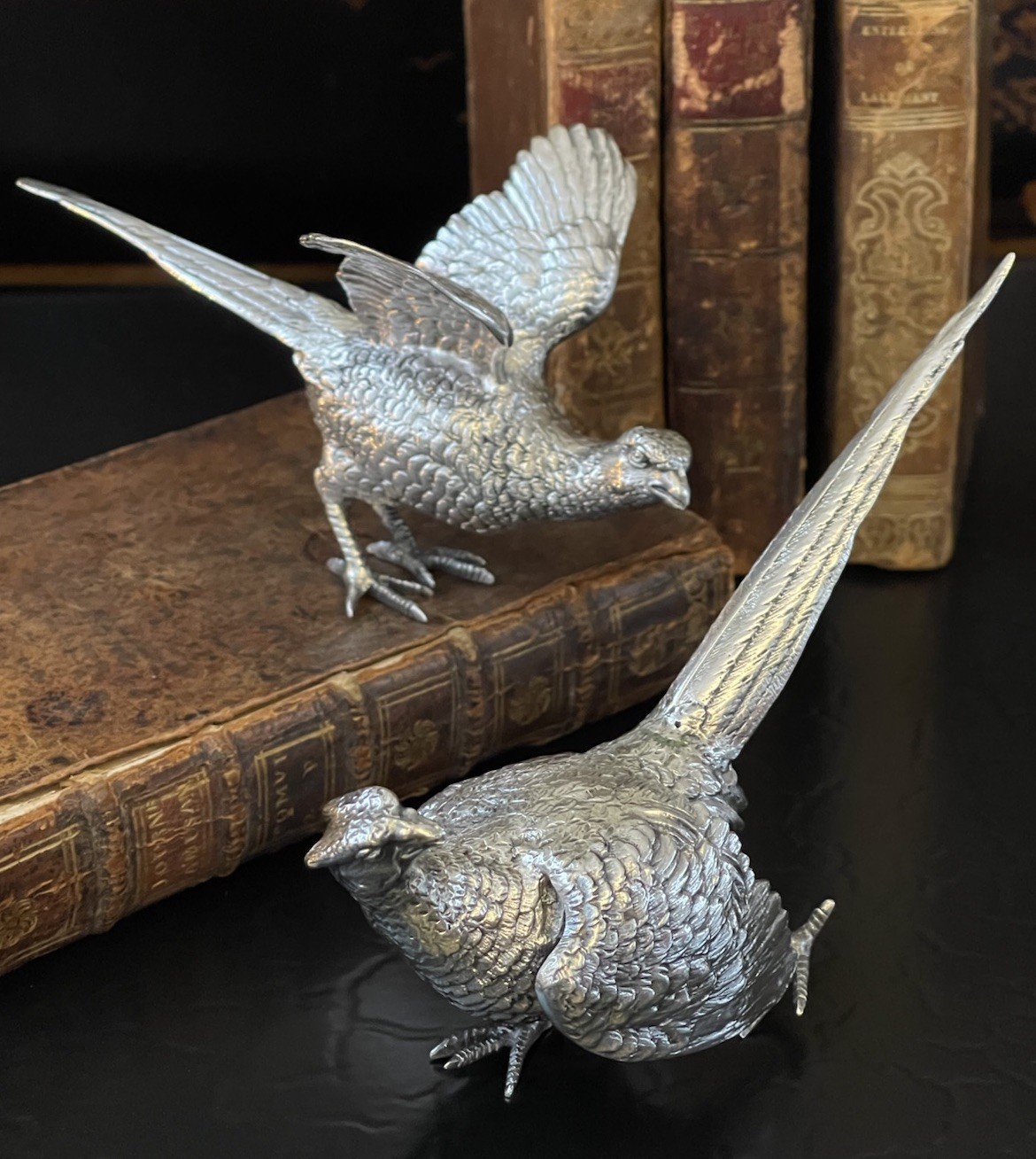 Rare English Sterling Silver Figural Pheasant Game Hunt Bird Pair 5.6/6” c1969