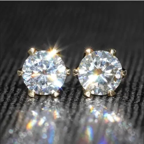 4 Ct Round Lab Created Diamond Solitaire Stud Earrings 14K Yellow Gold Plated