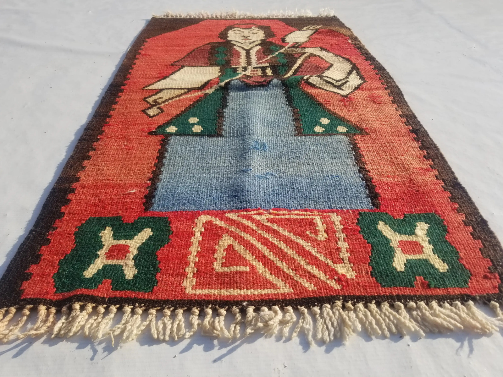 Vintage Traditional Handmade Macedonian Wool Multicolor Kilim Rug 2.7×1.8ft