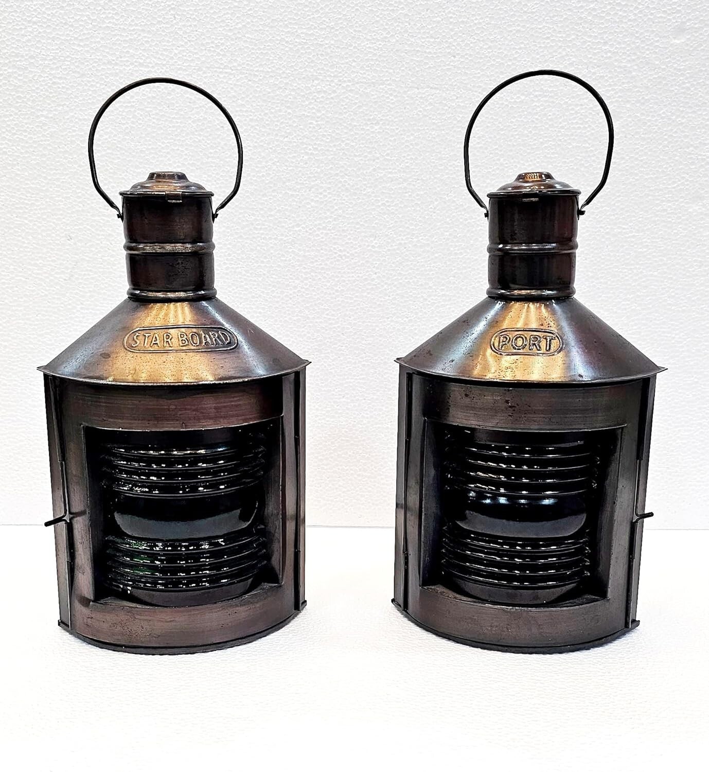 Solid Brass Port Electric Antique Brown Lantern Green/Red Color Set of 2
