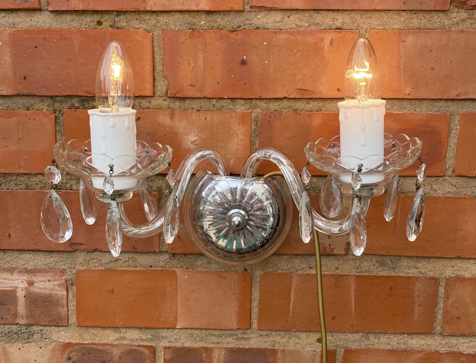 Vintage Glass And Chrome Wall Sconce Light