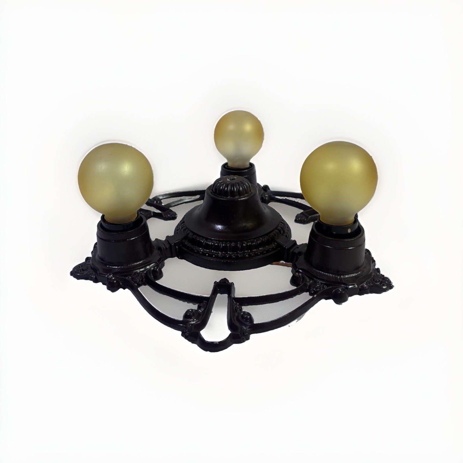 Set Of 3 Antique 1910’s Farmhouse Flush Mounted Charcoal Ceiling Lights
