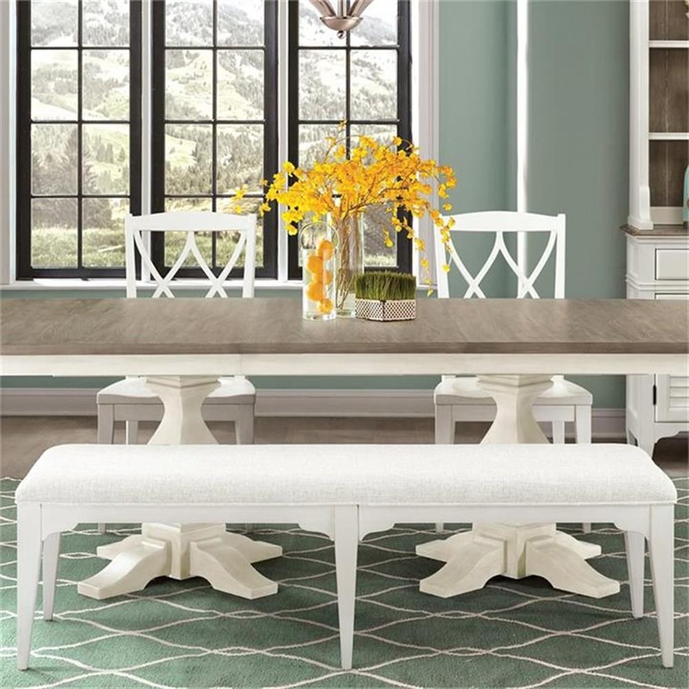 Bowery Hill Hardwood Solid Paperwhite Upholstered Dining Bench Rectangular 64…