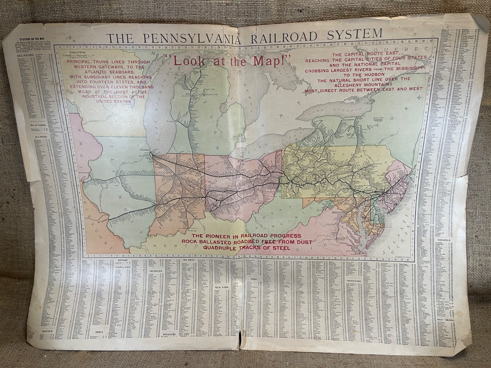 1890-1910 PENNSYLVANIA Map ORIGINAL (28×20.5) RAILROADS STOPS Rand McNally
