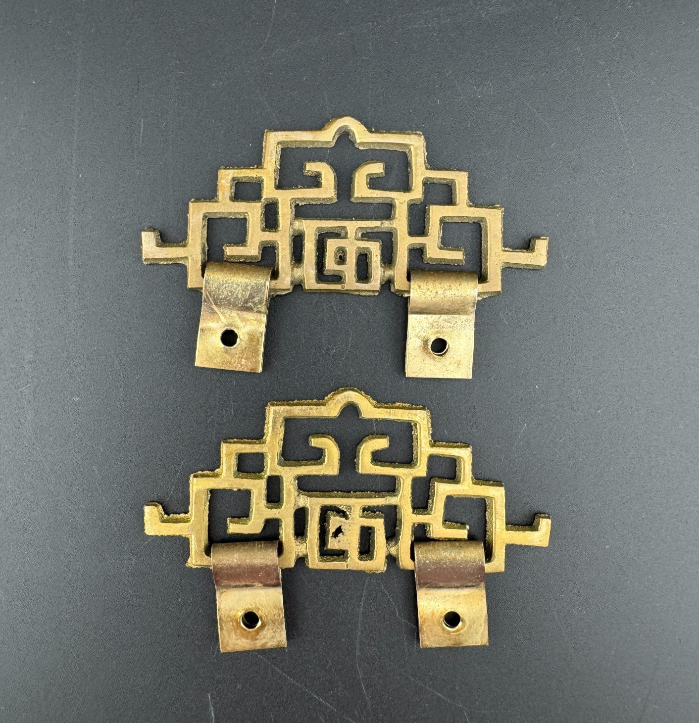 Asian Brass Scroll Frame Hanger Vintage Hardware Set – Brass Gold Tone – Salvage