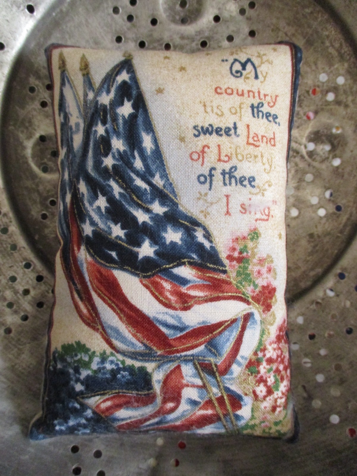 Primitive mini handmade fabric FLAG PILLOW–bowl fillers, tuck-ins