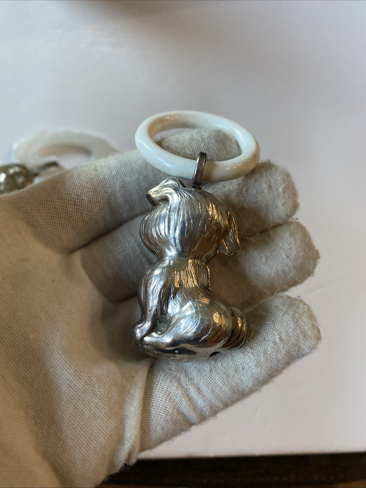 2 Vintage Sterling Silver Mother Goose Puppy Dog Teething Ring/Rattle