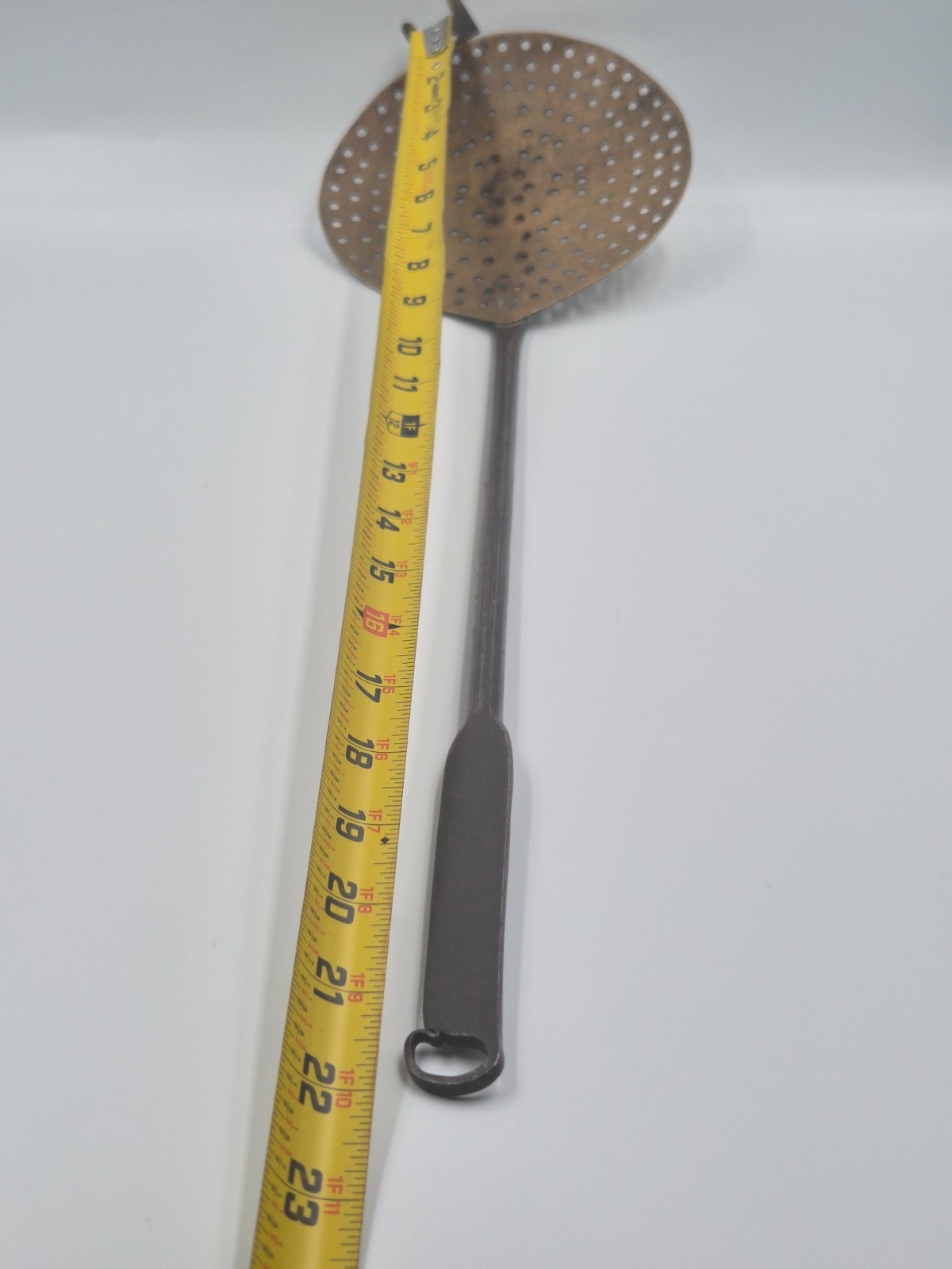 🔥22″ Primative Brass Skimming Ladle Slotted Straining Spoon – Handmade / Rustic