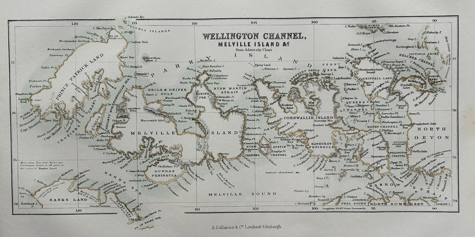 1850 Wellington Channel Arctic Regions Canada by G.H. Swanston Antique Map
