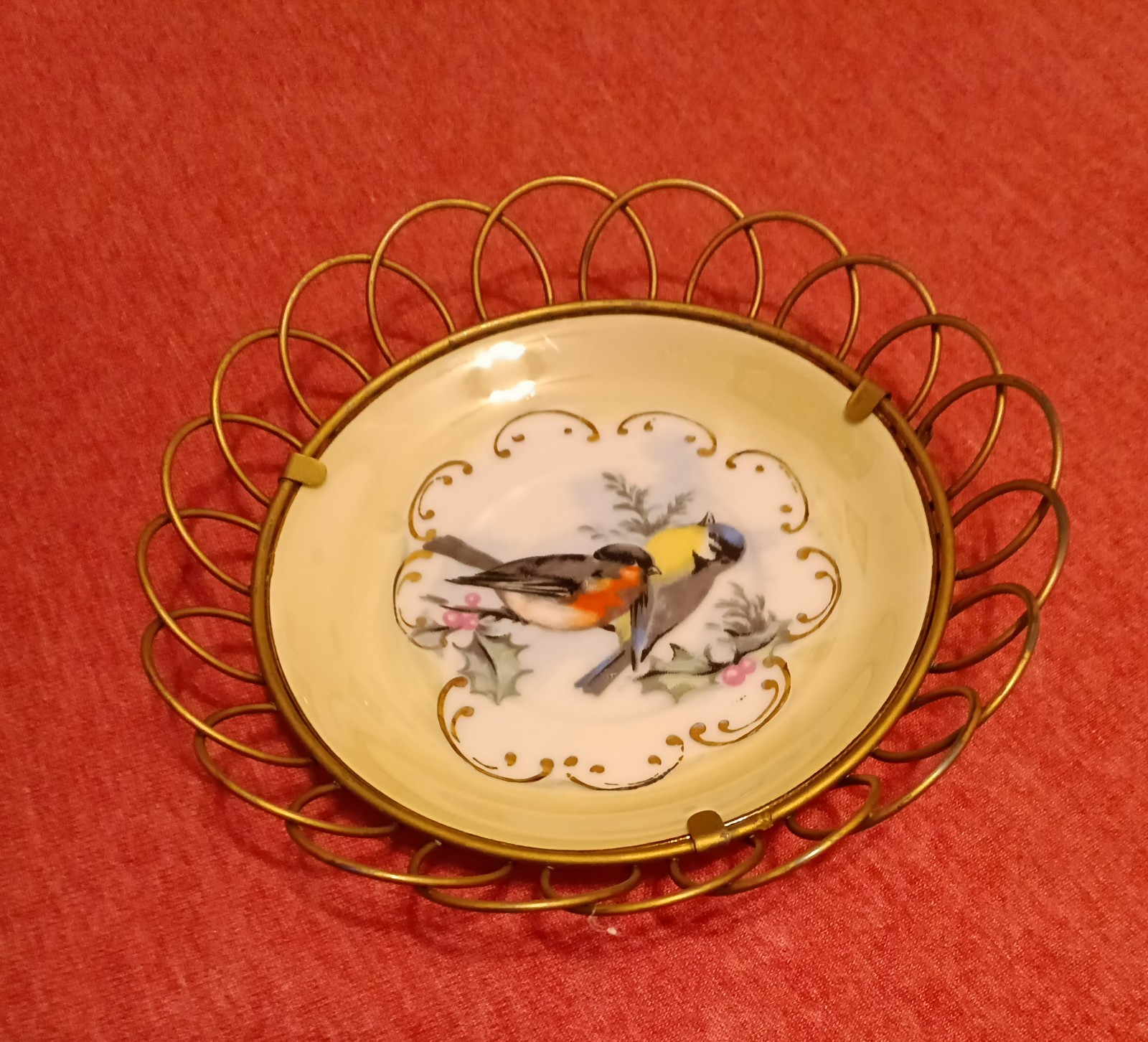 Antique Victorian Edwardian Wire Ware Plate Frame Holder Lusterware Birds