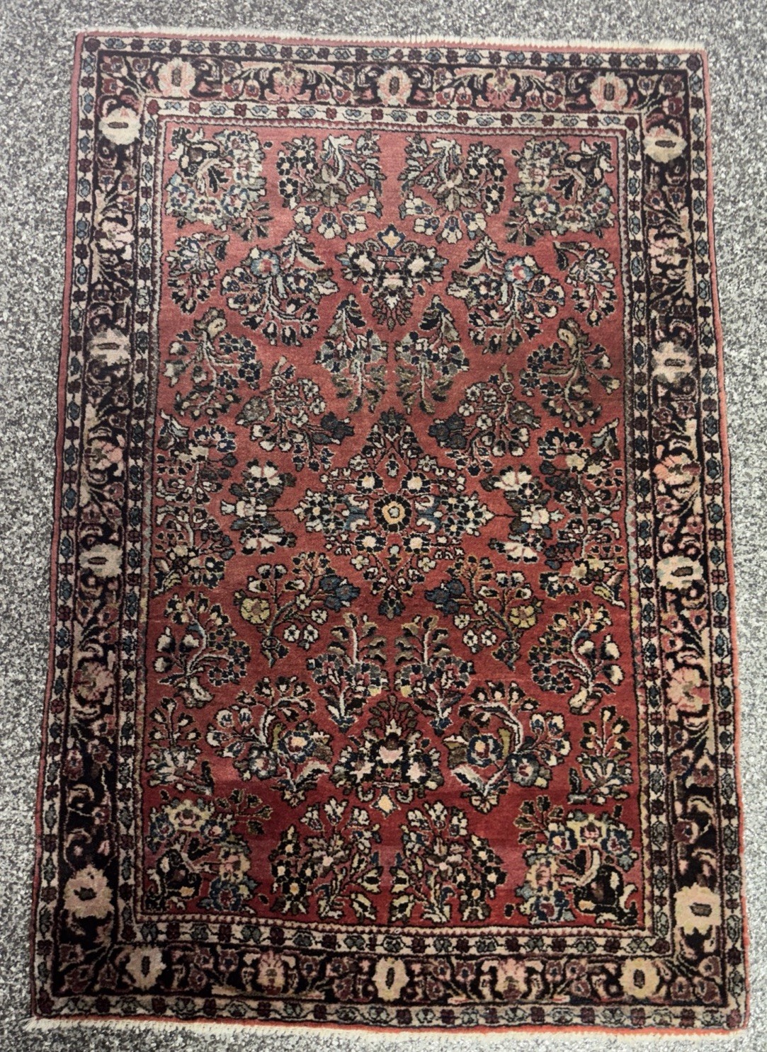 Vintage Flower Hand-knotted Sarouk Wool 3×5 Rug