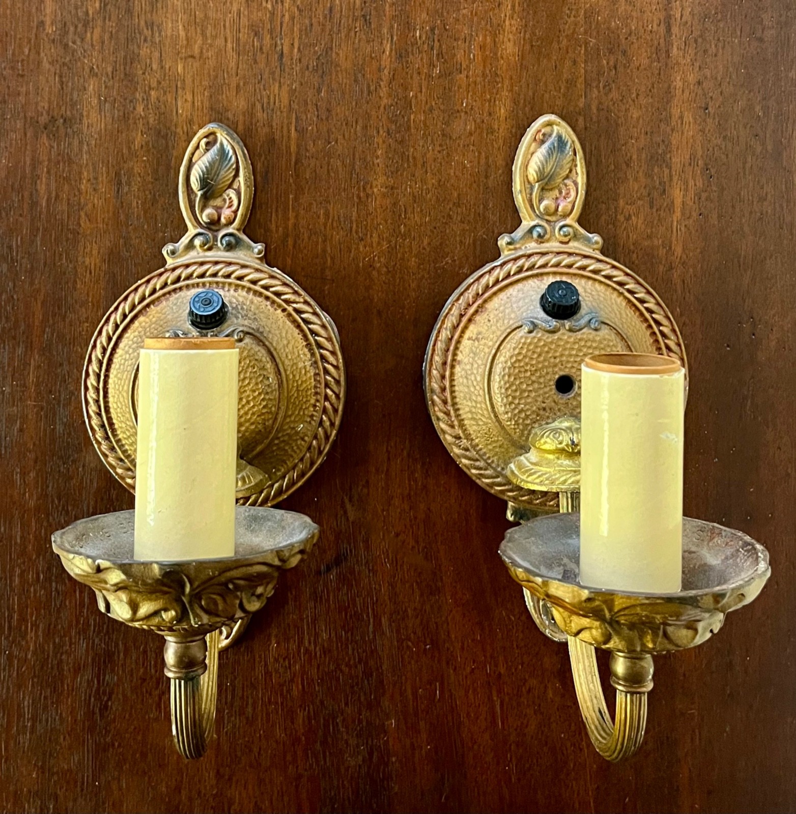 Vintage Pair Moe Bridges Polychrome Art Deco Wall Sconce #32152 Light Fixture