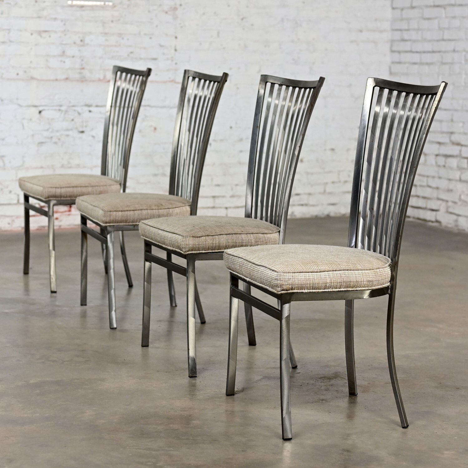 Late 20th Century Modern Shaver Howard Slatted Steel Back Dining or Side Chairs