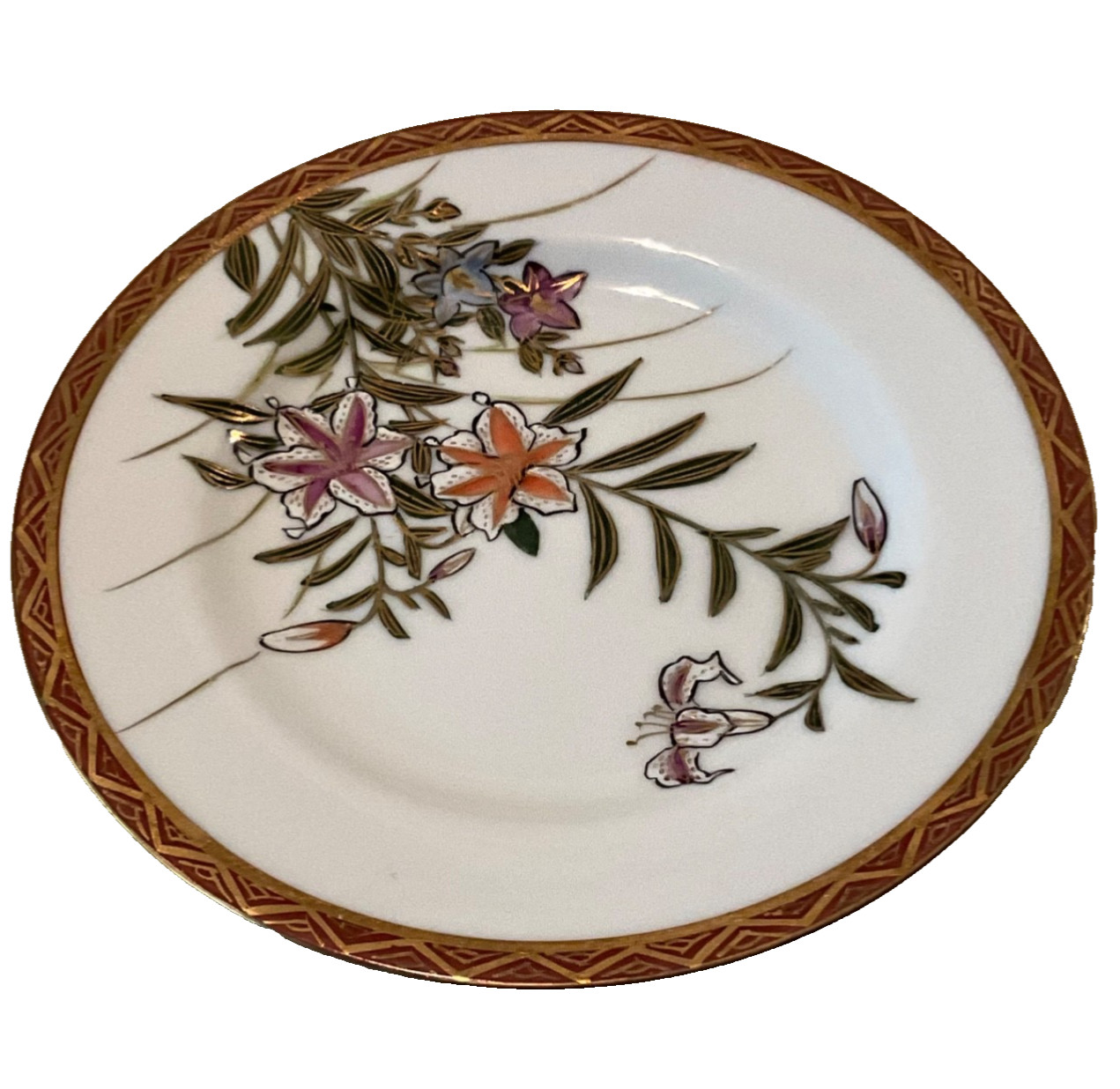 Vintage Japanese Hand Painted tiger lily 7 Inch Plate gold accents reverse stamp