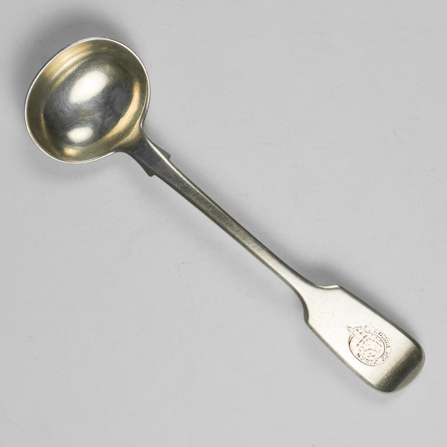 Antique 1853 Sterling Silver Salt Spoon Exeter WP Duke of Preston Coat of Arms