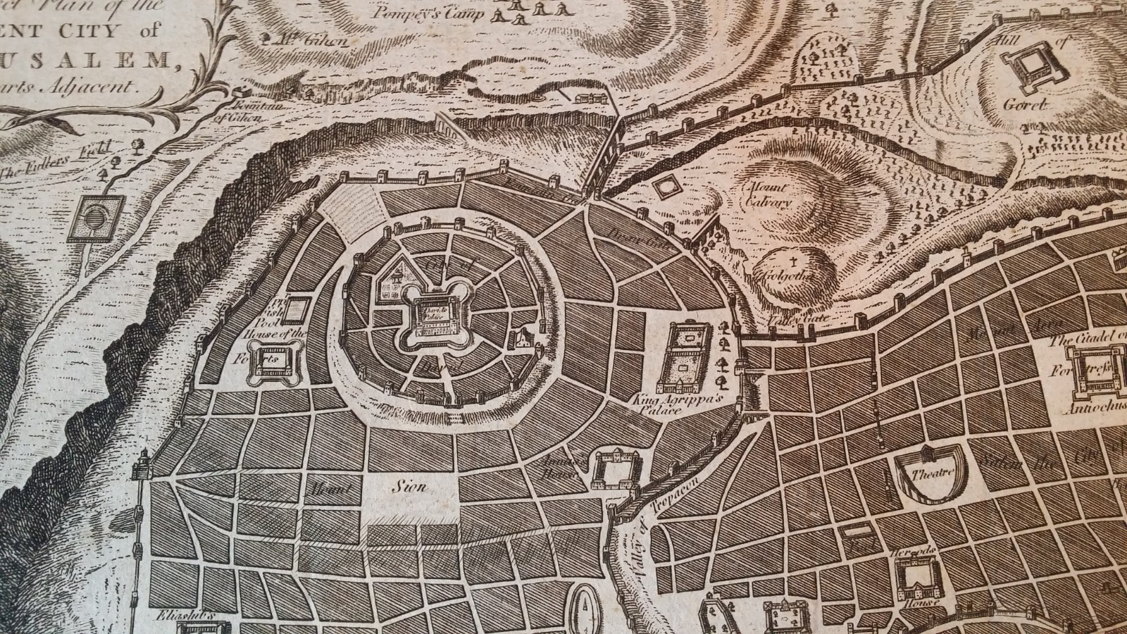 1791 ORIGINAL ANTIQUE MAP PLAN ANCIENT CITY OF JERUSALEM – THOMAS CONDER