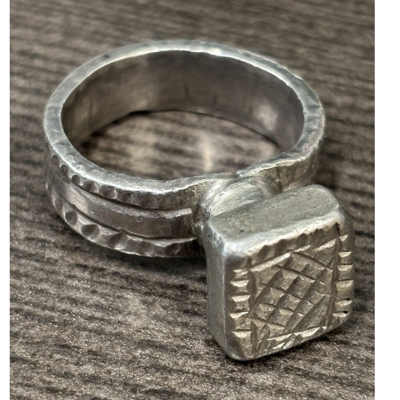 Vintage Tuareg unmarked Silver Square Band Ring Size 11 19 grams