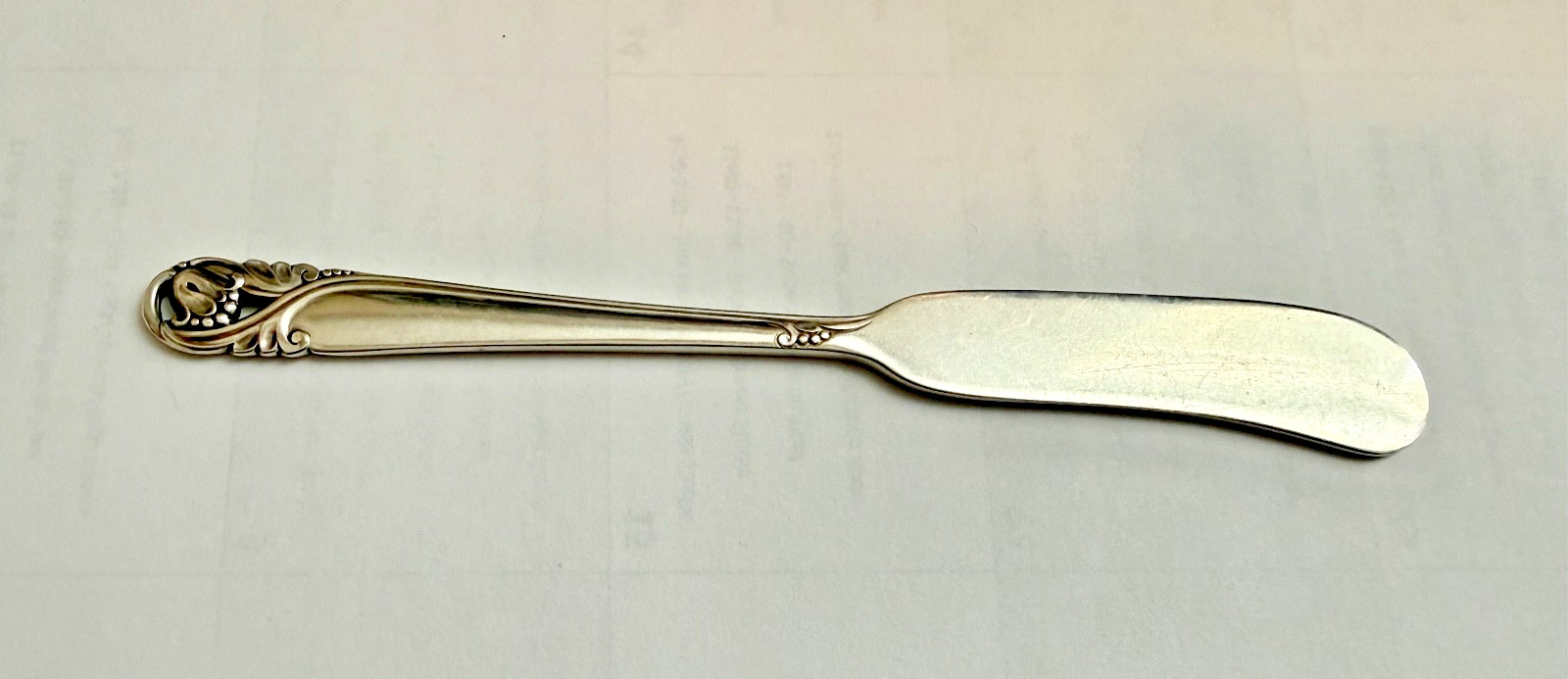 “Spring Glory” Flat Solid Butter Spreader Knife-5 3/4″ International Sterling