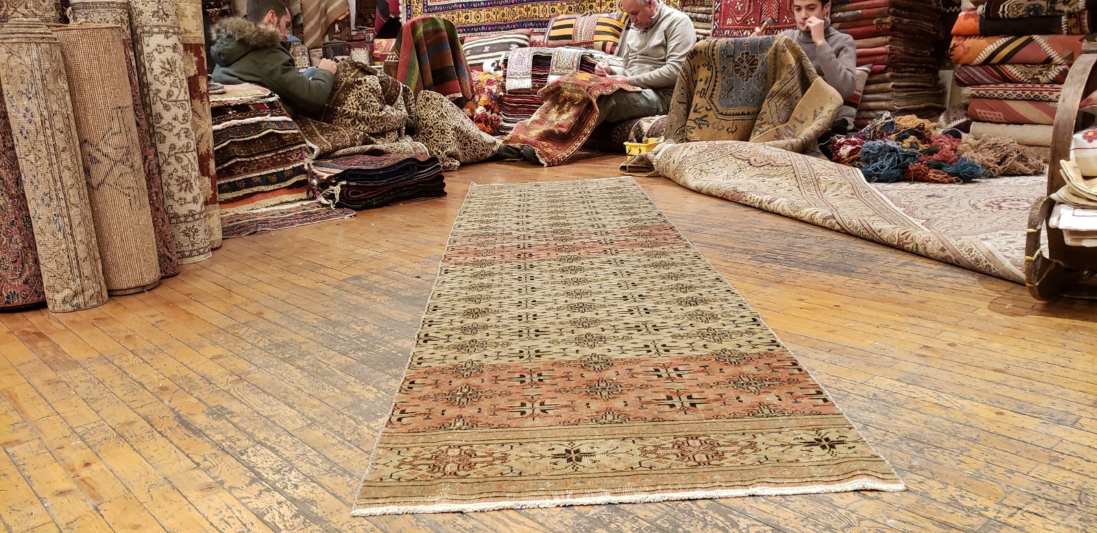 1930-1939’s Antique Wool Pile Muted Natural Dye Bunyan Runner Rug 2’6″ x 9’6″