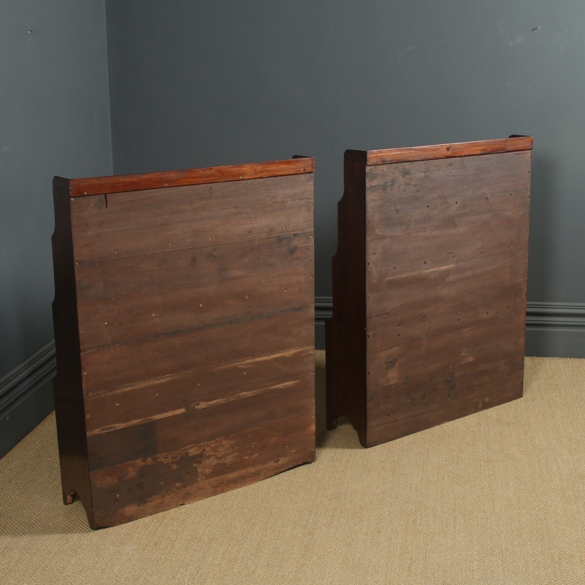 Anglo-Indian Regency Style Teak Waterfall Pair of Open Bookcases (Circa 1930)
