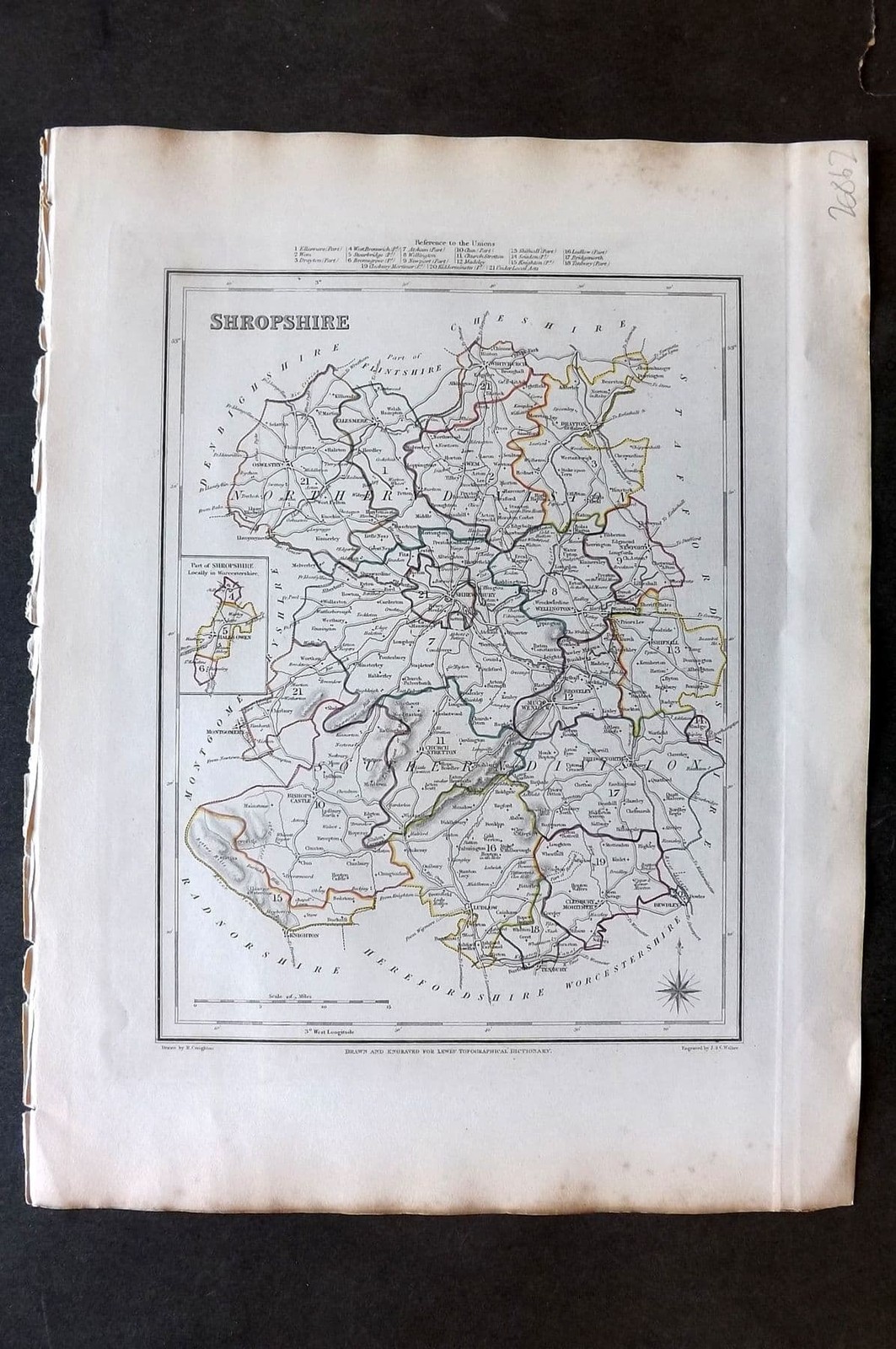 Lewis (Pub) 1842 British County Map. Shropshire