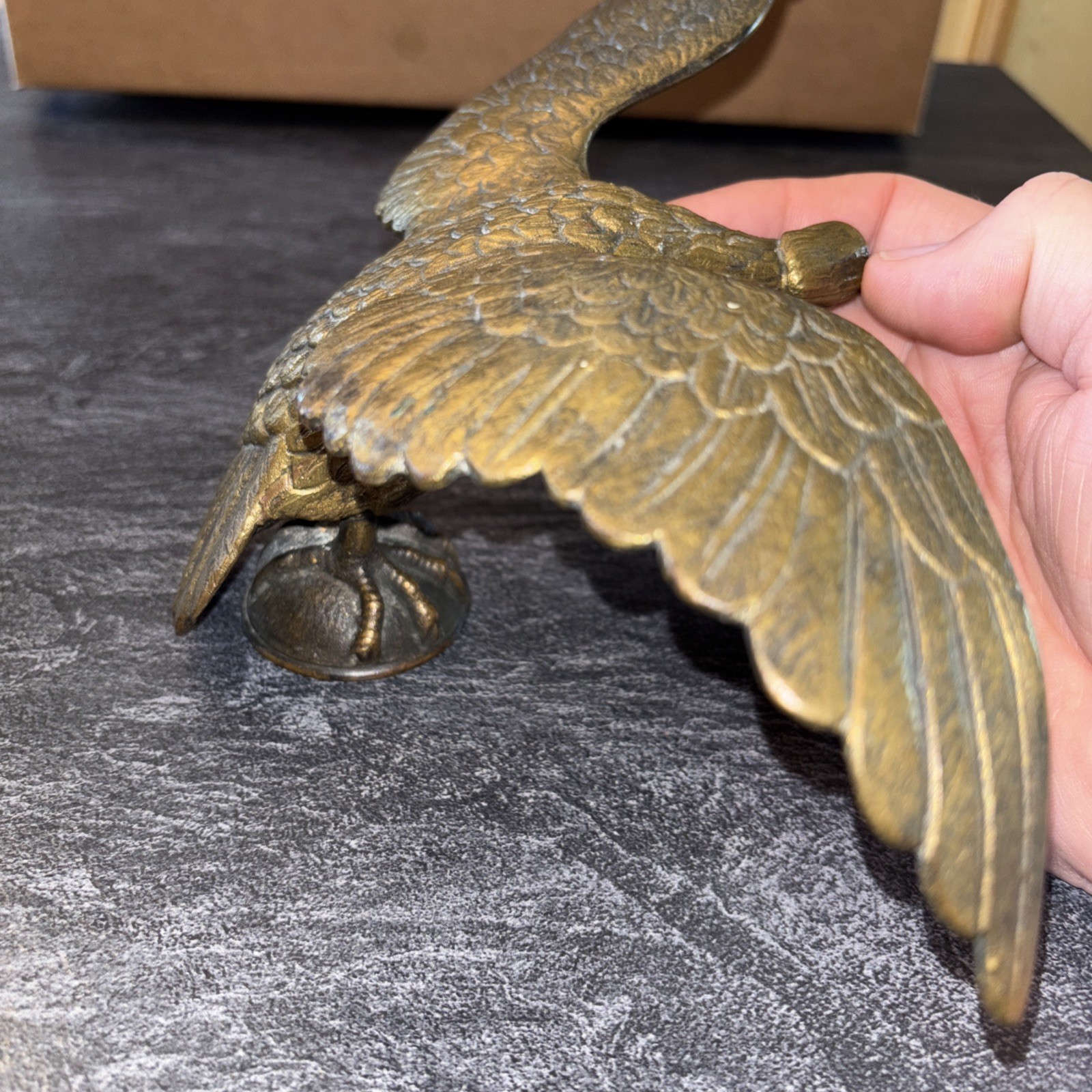 Vintage Old Brass ? Eagle Architectural Finial Flag Pole Topper Left Facing 11”