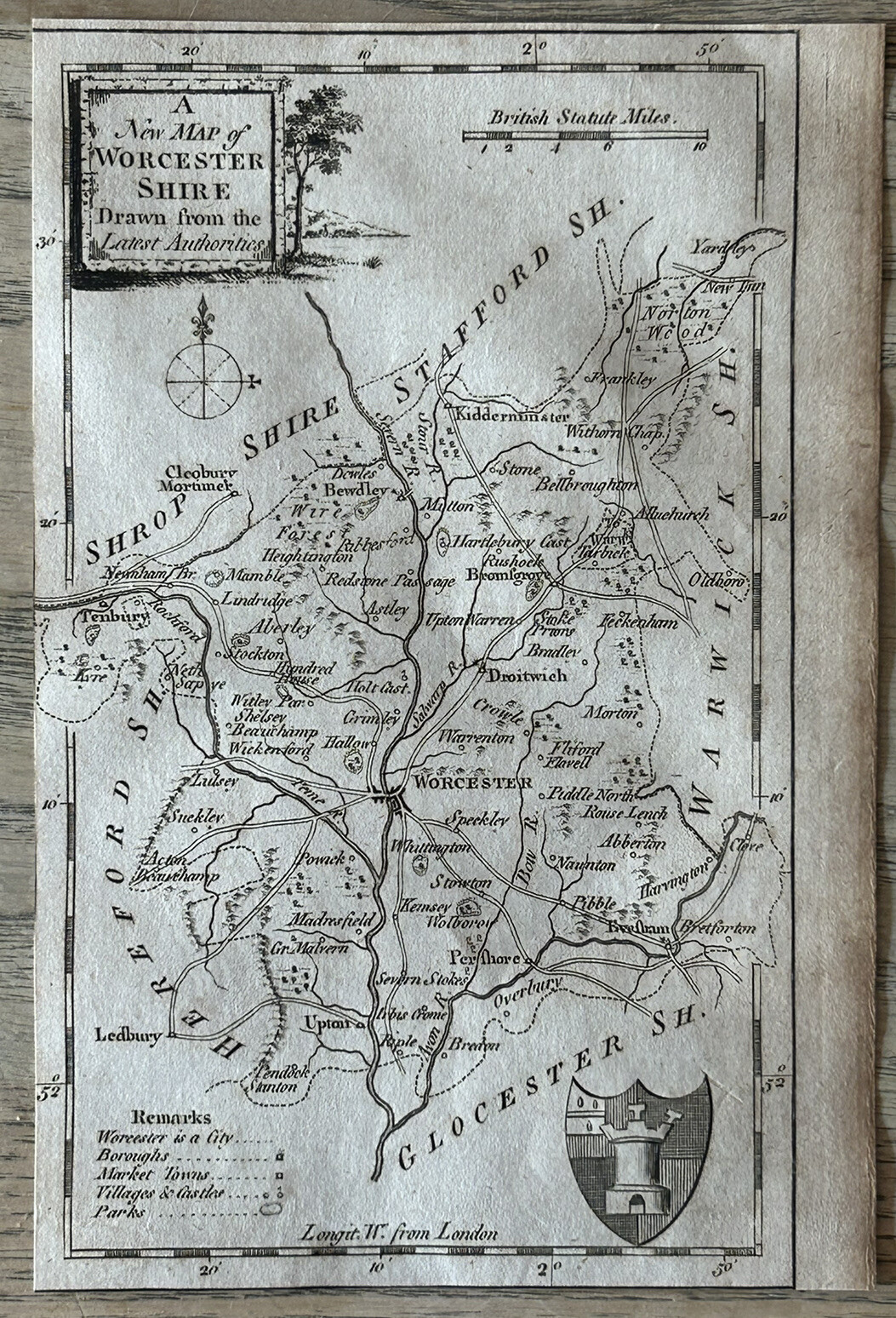 1794 Worcestshire Original Antique Map by Thomas Conder
