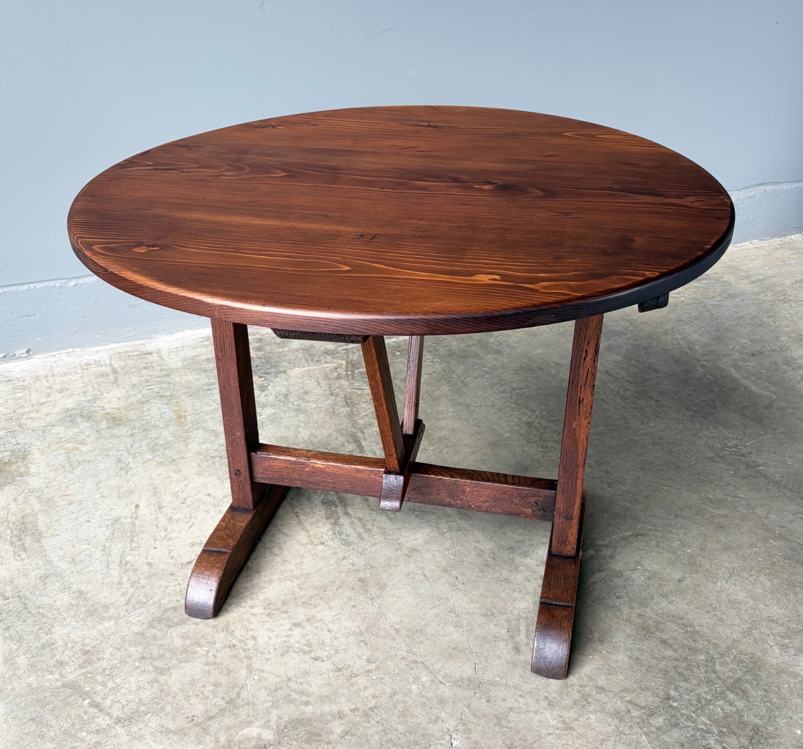 Antique French Solid Oak and Pine Rustic Wood Wine Tasting Table with Tilt Top
