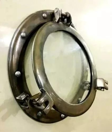 Vintage 15″ Window Antique Ship Glass Wall Decor Canal Boat Porthole Gift