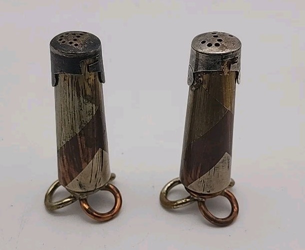 TAXCO MEXICO SILVER MIXED METALS SALT & PEPPER SHAKERS METALES CASADOS JHP