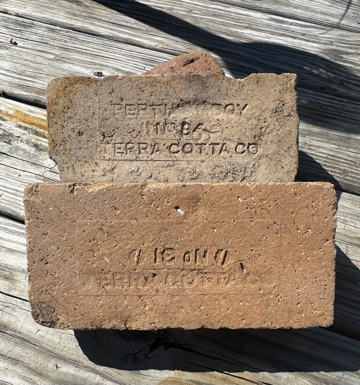 RECLAIMED BRICKS TERRACOTTA CO. PERTH AMBOY NJ 2 ANTIQUE BRICKS