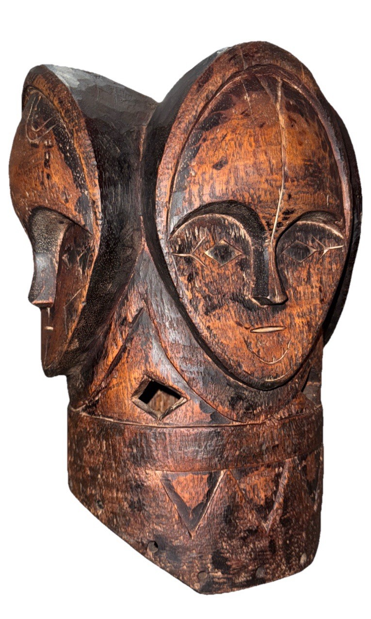 Fang Helmet Mask with Four Faces Gabon -H15 inch -width 11 inch-pre -owned