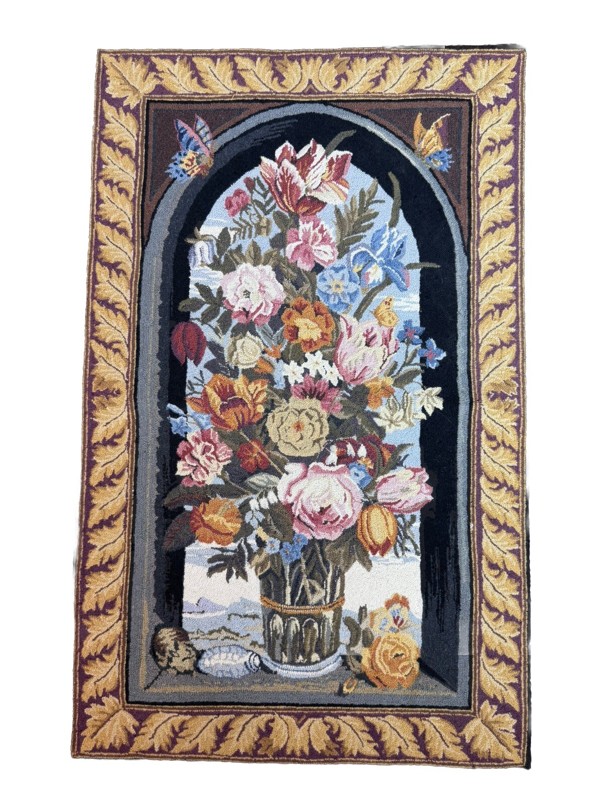 Wool French Floral Vase Aubusson Scene Tapestry Wall Hanging Rug Transatlantic