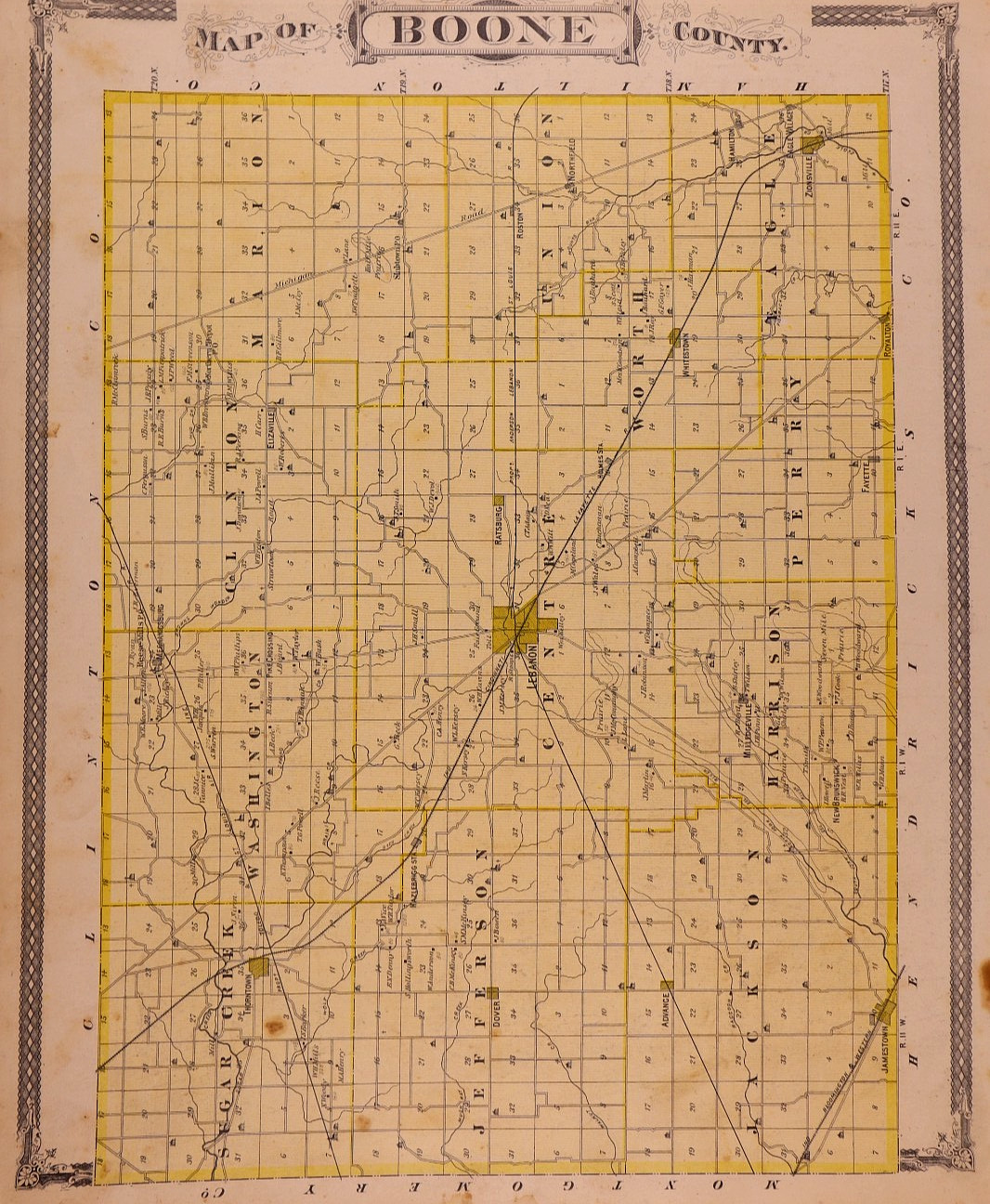 1876 Plat Map ~ BOONE COUNTY, INDIANA – LEBANON – WHITESTOWN ~ (14×17)-#169