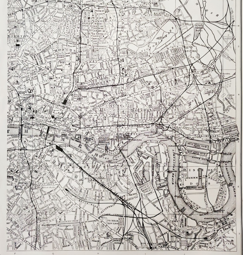 1914 London City East England Map Antique Atlas Sheet Collier Transportation E14