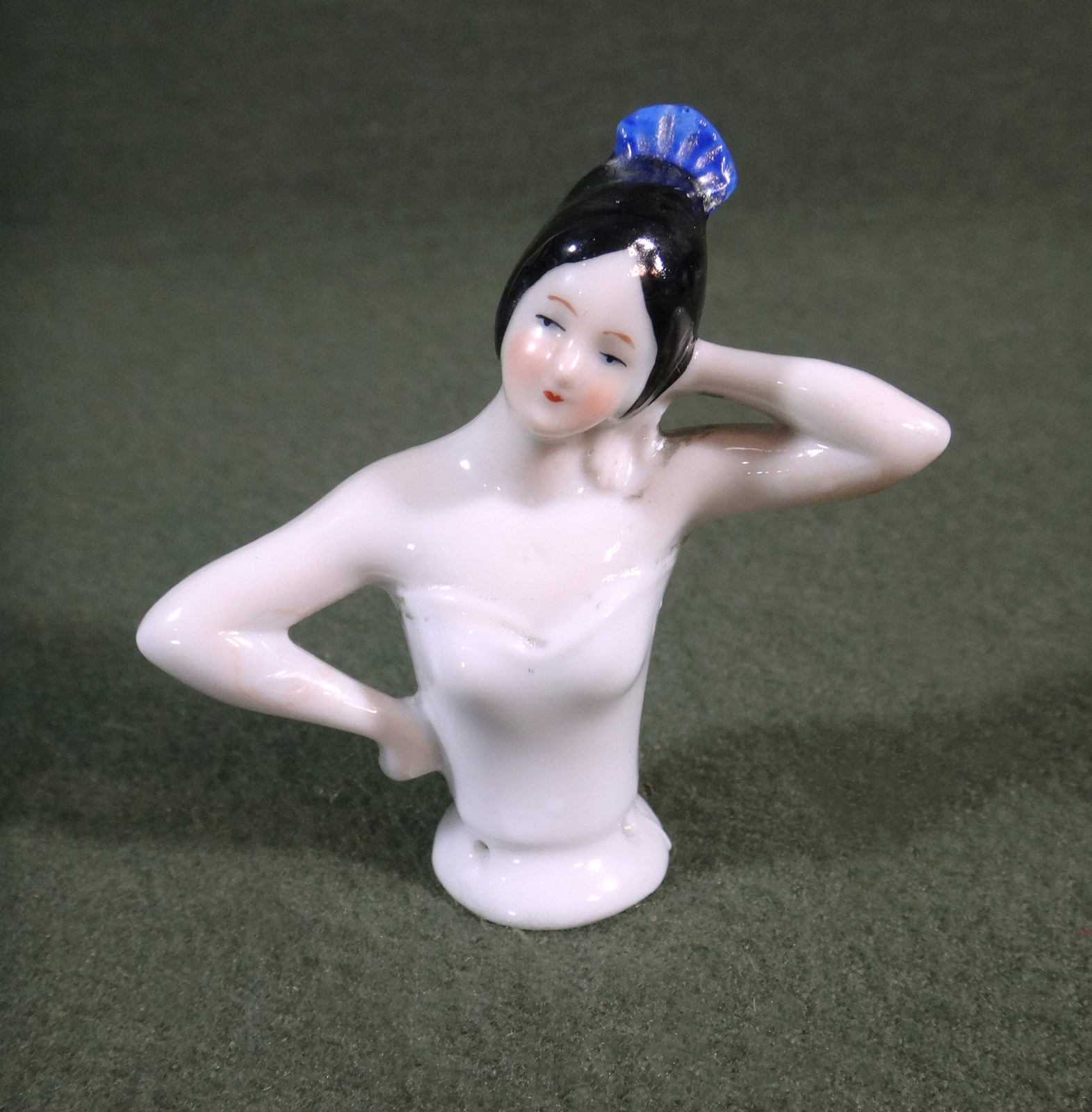 ANTIQUE china HALF DOLL pincushion GERMANY Spanish Lady Flamenco dancer