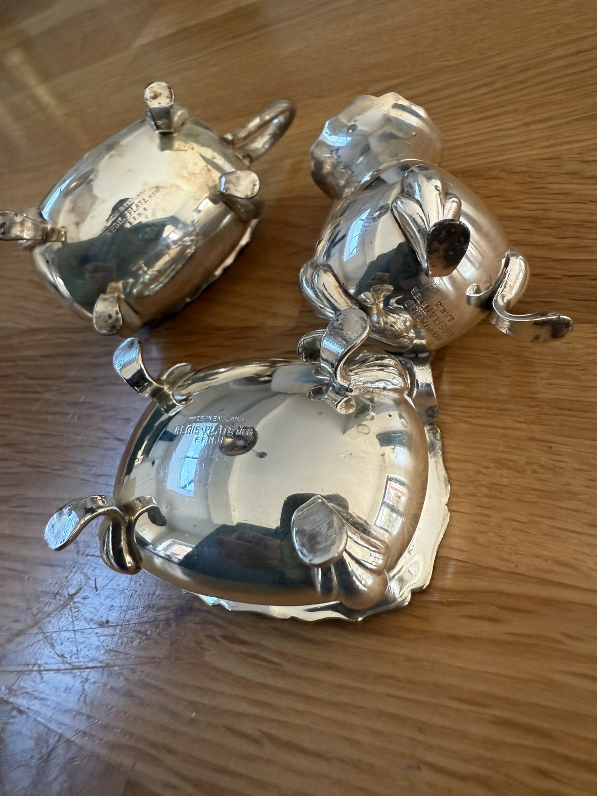 Regis Plate silver 3 Piece Cruet Set Condiments Made in England EPNS