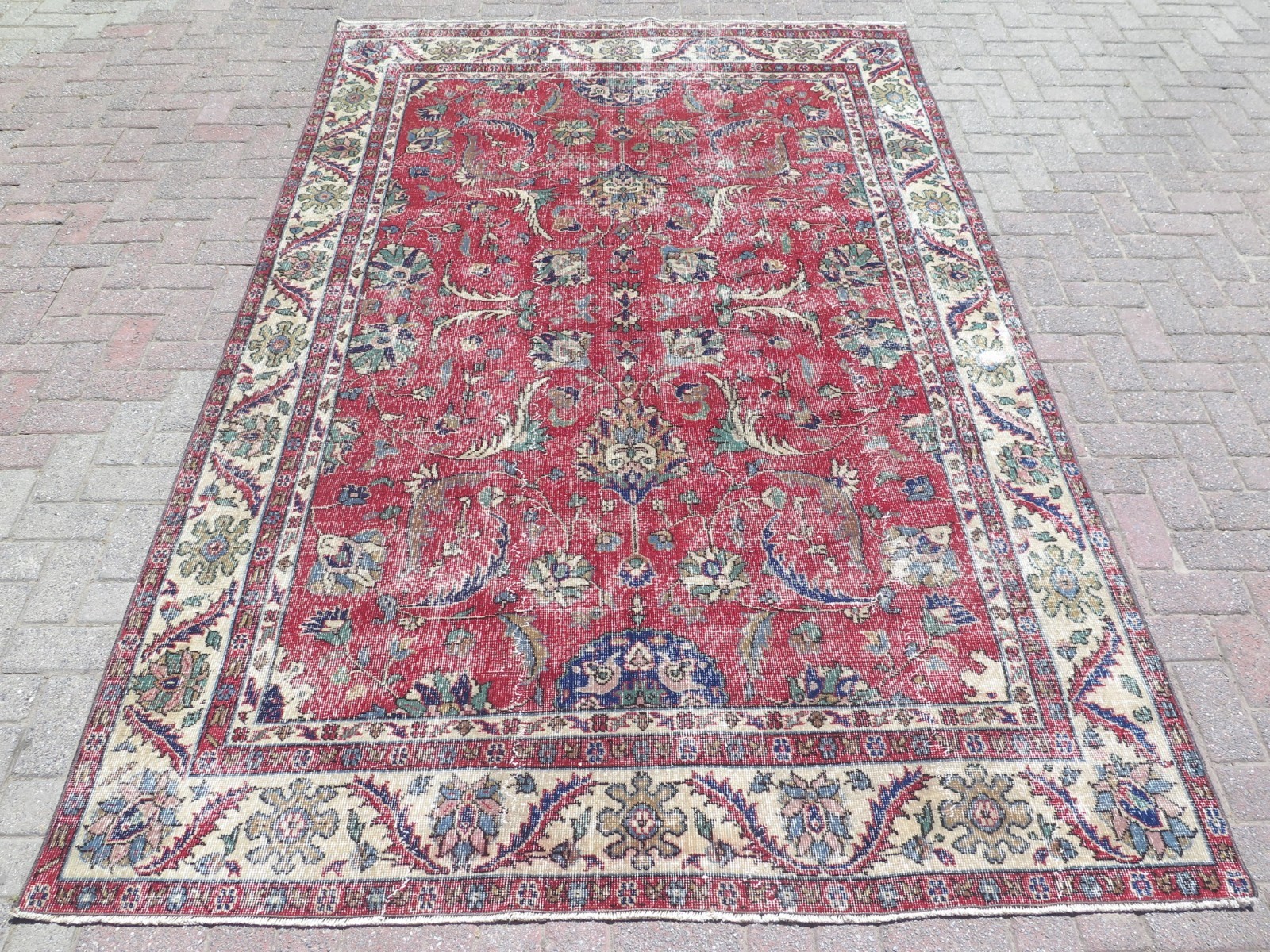 Area Rug, Turkish Rugs, Wool Rug, Distressed Floor Carpet, Handmade Rug 76″x118″