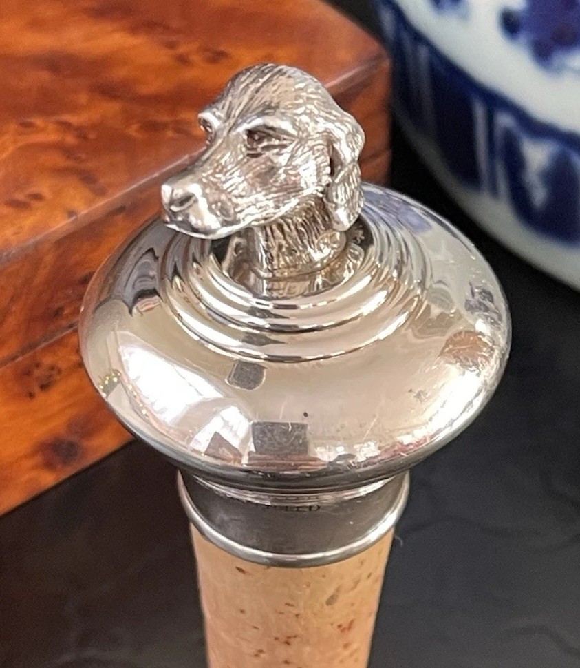 English Sterling Silver Figural Spaniel Hunt Dog Wine Bottle Stopper 3” c1996