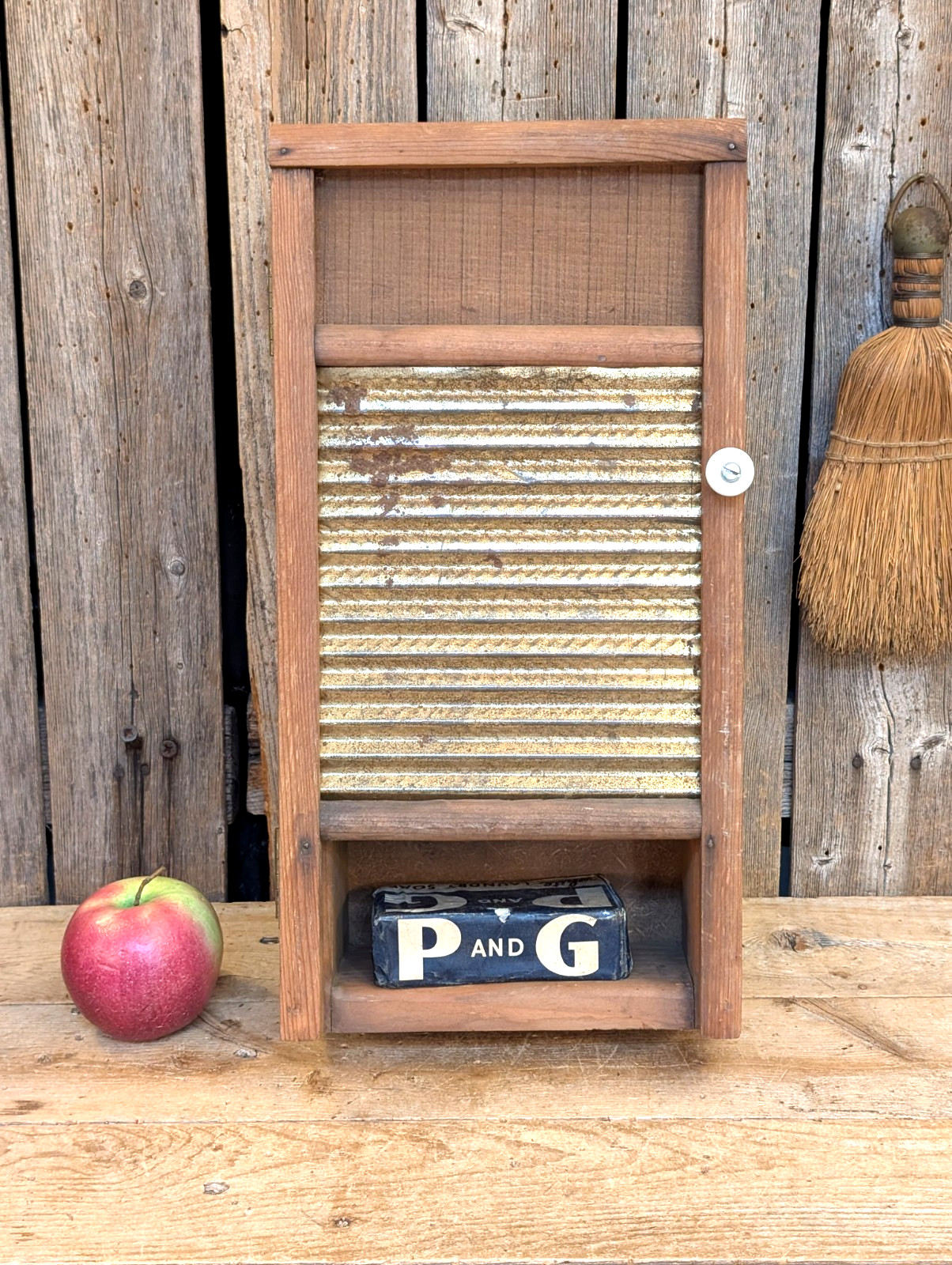 Old Vintage Wooden Washboard Wall Cupboard Cabinet Primitive Country w/ Soap