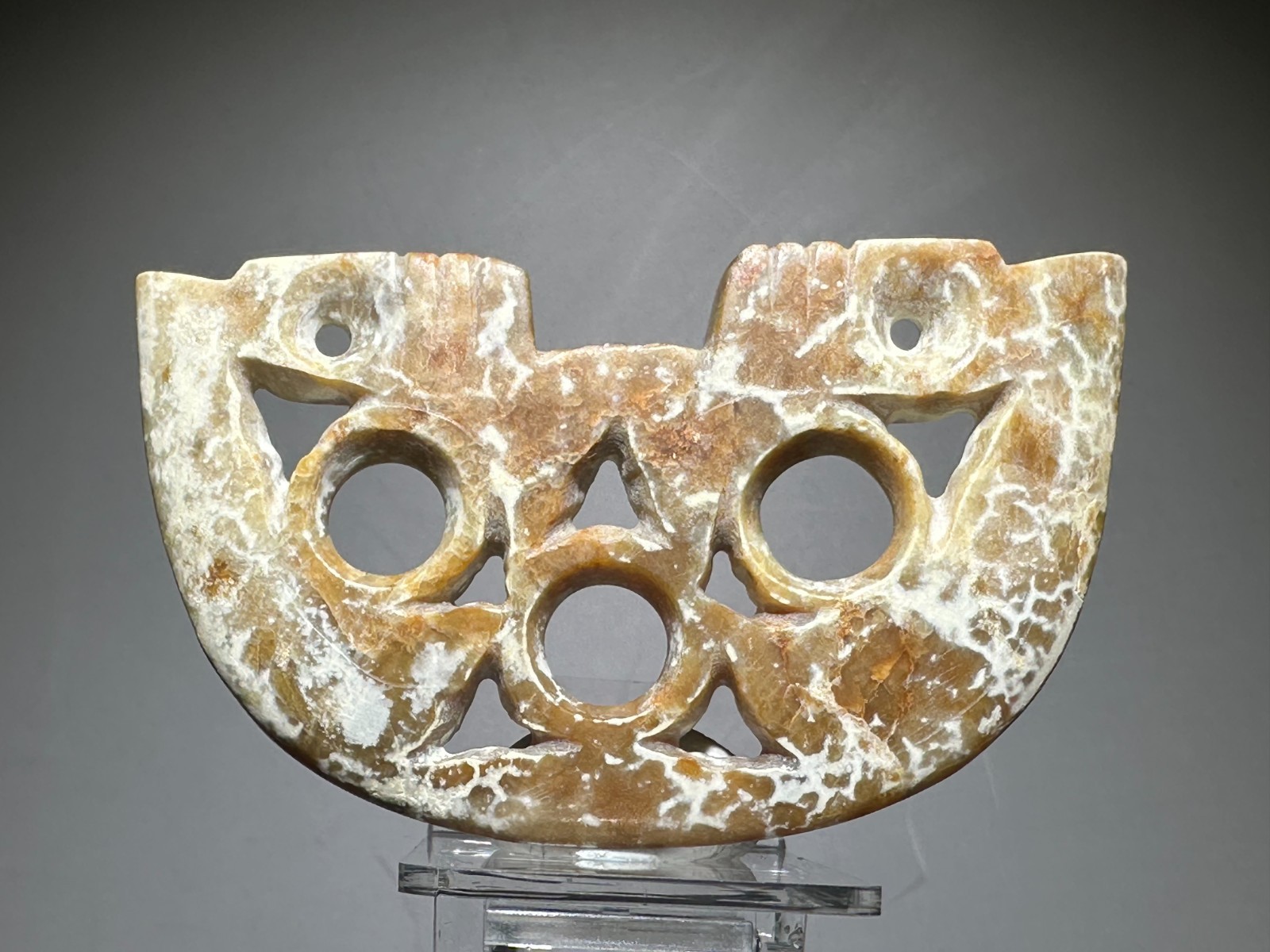 Good “Liang Zhu” Culture Old Jade Carved Animal Face “Pei” Pendant L 7.2 cm
