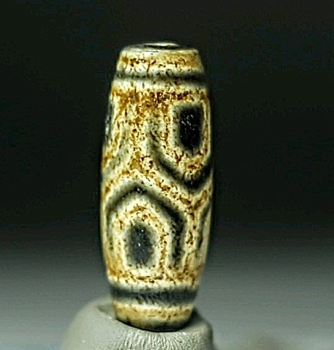 Rate Pre-1800s Indo) Tibetan Old Agate 6 Eye Lotus Motif Dzi Bead 14*39mm