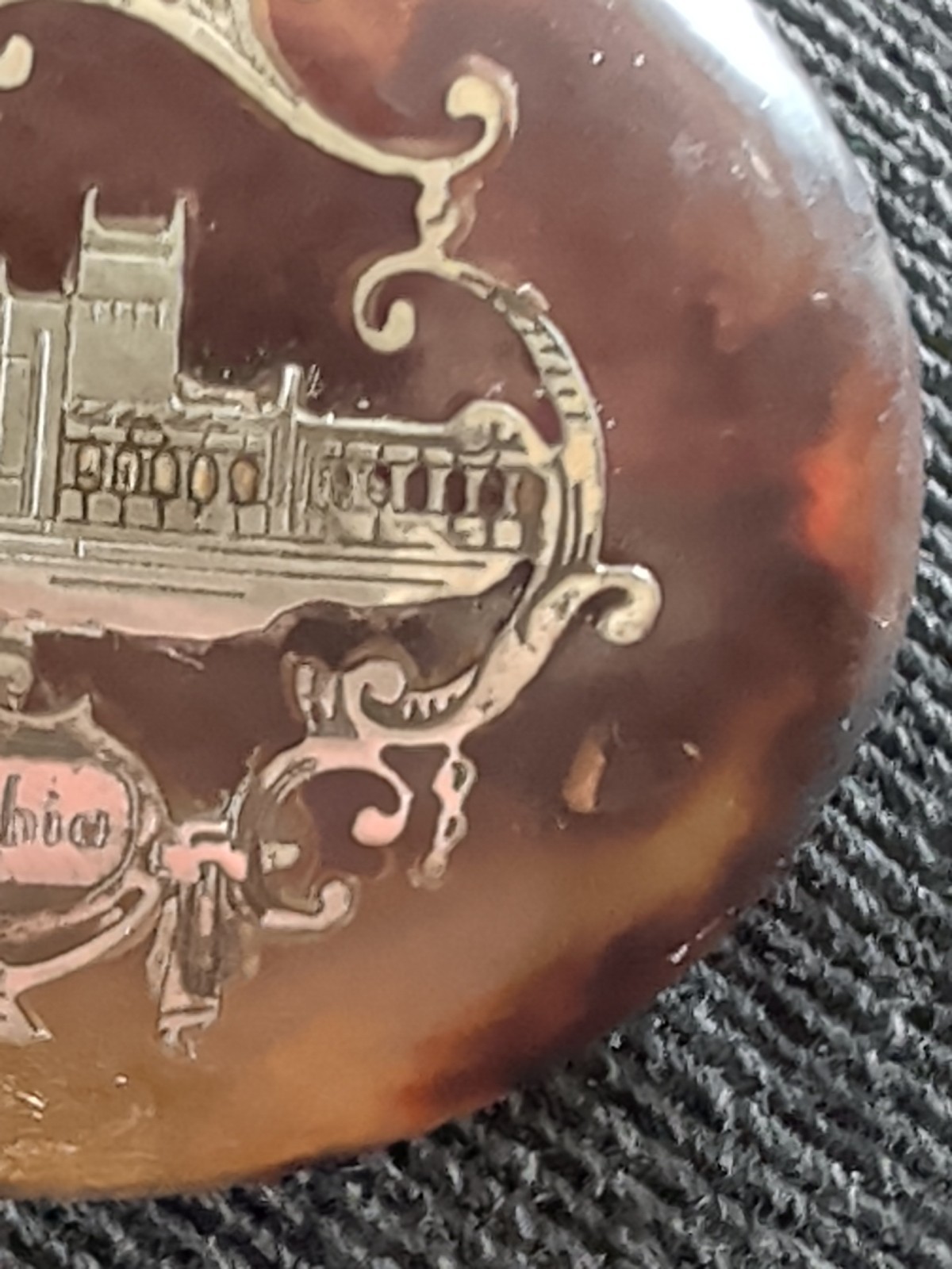 1876 Philadelphia Tortoise Shell Sterling Steamboat Centennial Expo Button